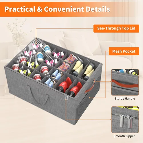 Miniatura 4 de Aokeyee Paquete de 2 organizadores de zapatos para armario, caja grande de almacenamiento de zapatos con capacidad para hasta 48 pares, organizador