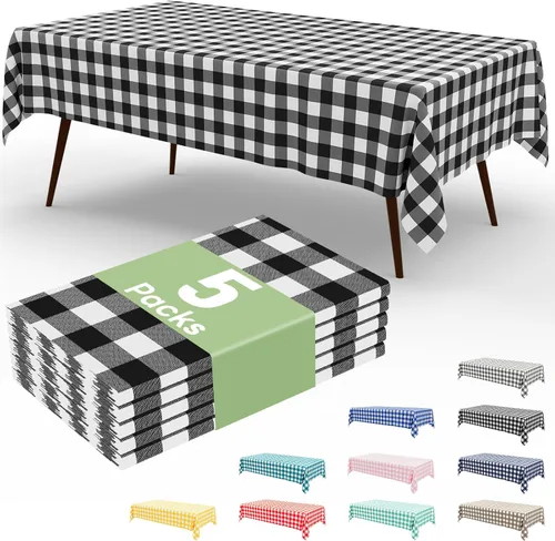 Miniatura 10 de misaya 3 paquetes de manteles desechables de búfalo, mantel de plástico impermeable de 54 x 72 pulgadas, manteles rectangulares a cuadros caqui