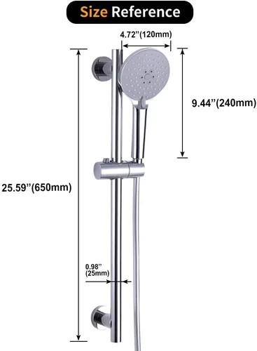 Miniatura 6 de Barra de diapositiva de ducha con tres funciones de masaje de mano cabezal de ducha ajustable SUS 304 acero inoxidable pulido D500011C Cromado