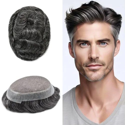 Fine Mono Mens Toupee Hair System For Mens Hairpieces Toupee For Men Hair Replacement System Hairpiece For Men Monofilament 5x7 Medium light density