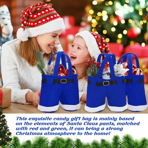 Miniatura 5 de Aliceset 24 Bolsas de Dulces de Navidad con Asa, Bolsas de Regalo con Diseño de Pantalones de Santa, Canasta de Golosinas Navideñas, Portavinos