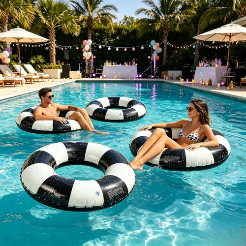 Miniatura 9 de Flotadores de piscina a rayas de 32 pulgadas para adultos, paquete de 3 flotadores inflables de piscina - Flotador de piscina de verano para adultos