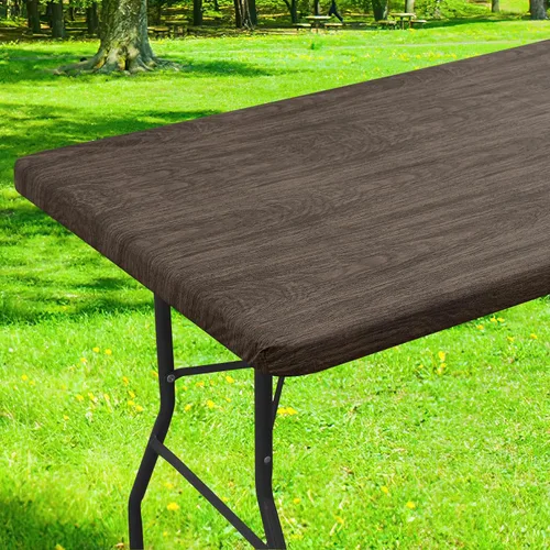 Miniatura 24 de Smiry Mantel cuadrado para mesa de pícnic, impermeable, elástico, ajustable, para campamento, protector de vinilo con parte trasera de franela Beige