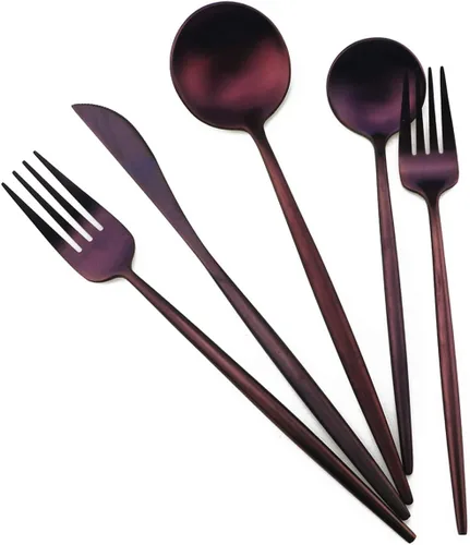 Miniatura 26 de Juego de cubiertos de acero inoxidable 18/10 de 20 piezas, vajilla de lujo para viajes, incluye cuchillo, tenedor, cuchara, servicio para 4
