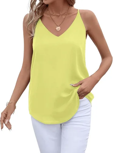 Miniatura 89 de Camiseta de chifón con tirantes delgados ajustables y cuello en V