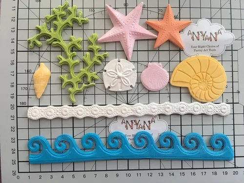 Miniatura 4 de Sea Shell Silicona Fondant Molds Beach Theme Cake Decorating Starfish, Coral, Conch, Sea Wave Designs, Food Grade Platinum Silicone, For