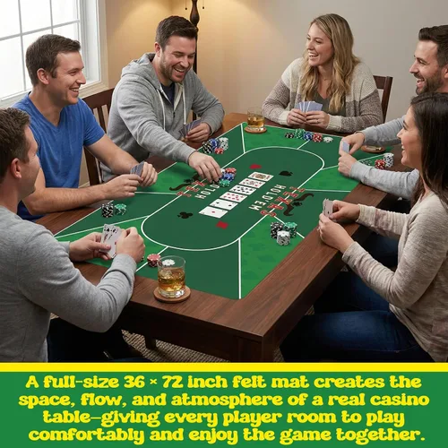 Miniatura 5 de Casino Night - Juego completo 4 en 1 con 2 alfombrillas de fieltro de doble cara (36 x 72 pulgadas), rueda de ruleta de 10 pulgadas, 200 fichas