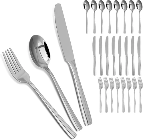 Miniatura 8 de Juego de cubiertos de 24 piezas, juego de cubiertos para 8, juego de cubiertos de vajilla de acero inoxidable de grado alimenticio