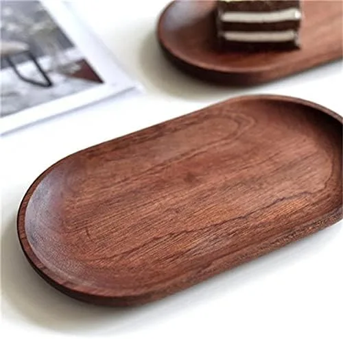 Miniatura 6 de Juego de 2 mini bandejas para servir joyas y monedas, bandeja ovalada de madera natural para postres, plato pequeño de queso de madera, bandeja