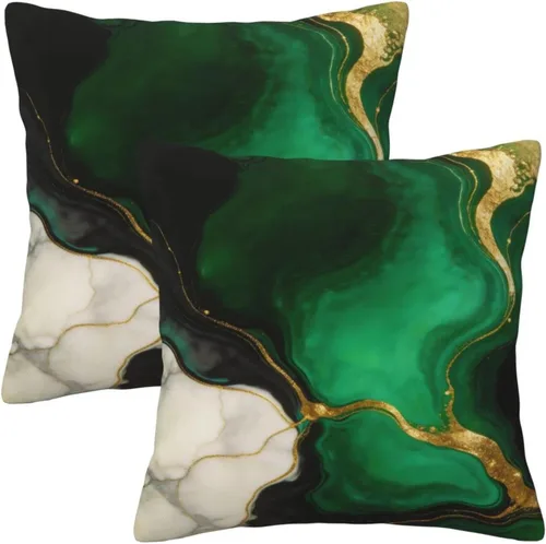 Miniatura 10 de Yobvec Juego de 2 fundas de almohada de 18 x 18 pulgadas, color negro dorado y gris, fundas de cojín decorativas de mármol abstracto, decoración