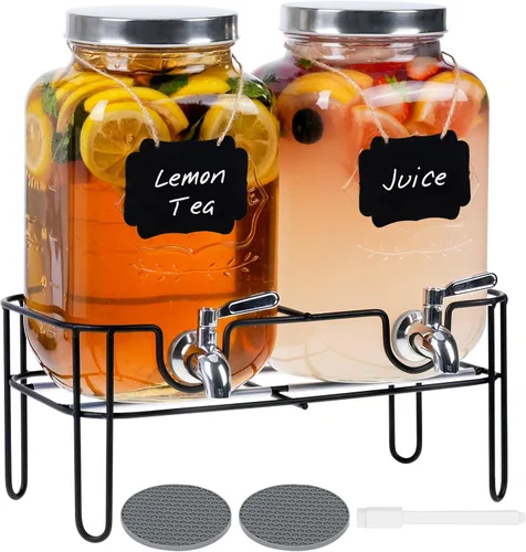 Miniatura 11 de Moretoes Dispensador de bebidas de vidrio de 1 galón para fiestas, dispensador de bebidas para jugo y té helado, tarro hermético de vidrio para té