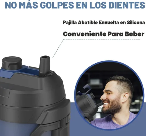 Miniatura 4 de Zukro Jarra de agua de 1 galón, botella de agua grande con aislamiento de triple pared de un galón con popote y boquilla, mantiene el frío 48 horas