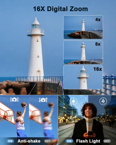 Miniatura 6 de Cámara digital 4K para fotografía, WiFi de 64 megapíxeles con enfoque automático para videoblogs en YouTube, pantalla giratoria de 3" y 180°, zoom