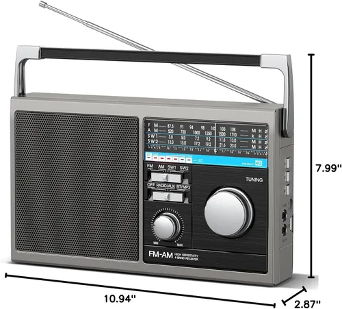 Miniatura 8 de Radio AM FM portátil, radio transistor de onda corta con la mejor recepción, funciona con pilas o alimentación de CA retro con altavoz Bluetooth