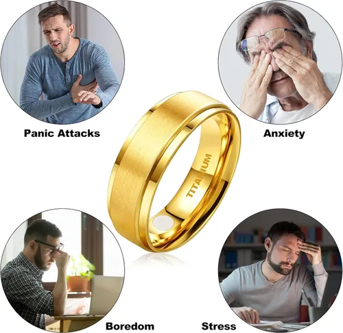 Miniatura 5 de JEROOT Anillo magnético de titanio negro de 0.315 pulgadas para hombres, anillo magnético de titanio puro de plata de 0.197 in para mujer, anillo