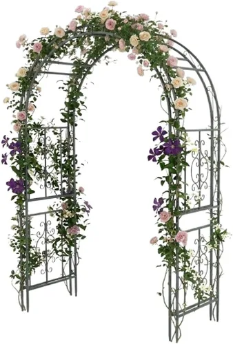 Miniatura 10 de Plow & Hearth Arco de metal para jardín al aire libre Árbol de la vida 83 pulgadas de alto Negro Celosía de acero para plantas y enredaderas
