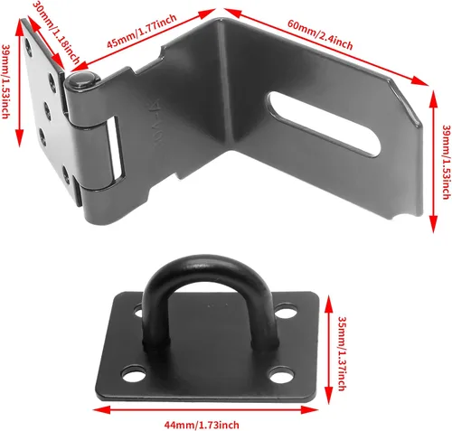 Miniatura 2 de Paquete de 2 cerrojos de ángulo recto, acero inoxidable de 90 grados, cierre de puerta de seguridad para puertas de empuje/deslizante/granero (negro)
