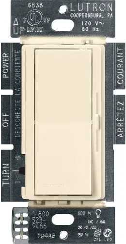 Lutron Diva LED+ Interruptor Regulador de Luz para Bombillas LED Regulables, Halógenas e Incandescentes, 150 Vatios, Unipolar o 3 Vías, Almendra