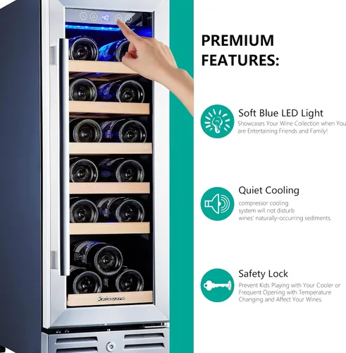 Miniatura 2 de Kalamera Mini refrigerador de 18 botellas – Refrigerador de vino de 12 pulgadas, integrado o independiente, con acero inoxidable y puerta de vidrio