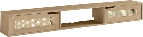 Miniatura 12 de Walker Edison Destin Modern Soporte para TV Flotante de Ratán con Puerta Abatible Montado en Pared para TVs de hasta 65 Pulgadas, 58 Pulgadas, Negro