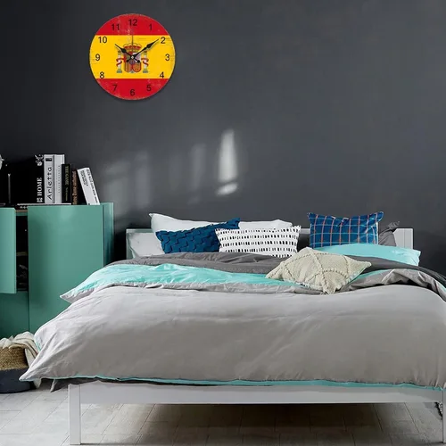 Miniatura 4 de Reloj de pared con diseño de bandera de España, decoración patriótica, funciona con pilas, silencioso, sin tictac, para colgar en el hogar, cocina