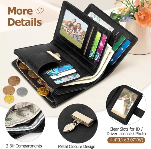 Miniatura 3 de HUANLANG Carteras pequeñas para mujer, con bloqueo Rfid, de cuero, plegable, tarjetero para tarjetas de crédito, cartera para mujer, bolsillo