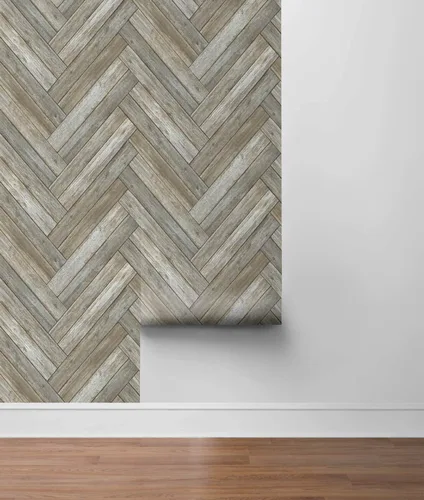 Miniatura 2 de Rocklin, Chevron Wood - Rollo de papel tapiz para despegar y pegar (18 x 20.5 pulgadas)