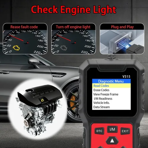 Miniatura 3 de V315 OBD2 Herramienta de diagnóstico, lector de código, herramienta de diagnóstico de luz de motor, probador de voltaje de batería, para coches