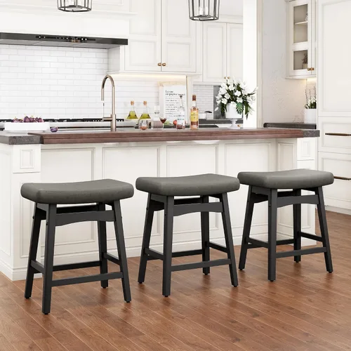 Miniatura 15 de Taburetes de bar PHI VILLA - Taburetes de bar con patas de madera maciza a la altura del mostrador con asiento de sillín tapizado, taburetes