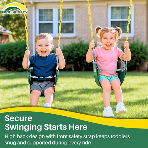 Miniatura 7 de Columpio Eastern Jungle Gym resistente, con respaldo alto, para bebés, con cadenas cubiertas y correa de seguridad