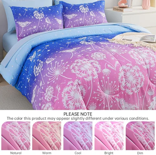 Miniatura 90 de Dinjoy Juego de edredón para niñas, tamaño individual, colorido, azul, rosa, morado, arcoíris, juego de ropa de cama de 6 piezas en una bolsa