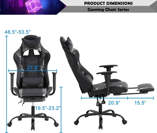 Miniatura 2 de Silla para videojuegos, silla reclinable de piel sintética con soporte lumbar, reposacabezas y respaldo alto, silla de oficina de carreras, silla