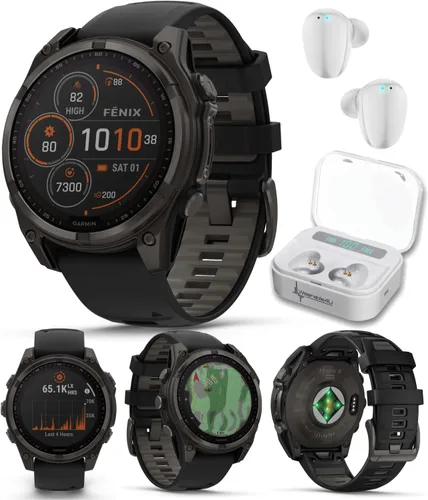 Miniatura 48 de Garmin Fenix 8 – 2 pulgadas, reloj inteligente multideporte GPS AMOLED, zafiro, titanio con banda de silicona naranja brillante/grafito, linterna