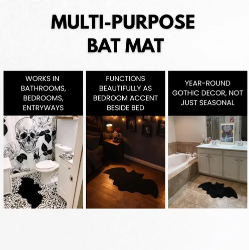 Miniatura 6 de Tapete de Baño de Murciélago - Alfombra de Baño Gótica Negra, Microfibra Antideslizante de Secado Rápido, Felpa Suave para Decoración de Halloween