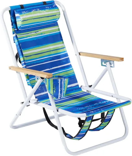 Miniatura 16 de Outvita Silla de playa plegable con reposacabezas ajustable de 4 ángulos de inclinación flexibles, con soporte para tazas, portátil, de alta Azul