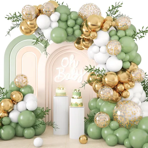 Kbrand Kit de guirnalda de globos con arco, verde salvia, color verde oliva, mate, decoración de diferentes tamaños, decoración de fiesta de feliz
