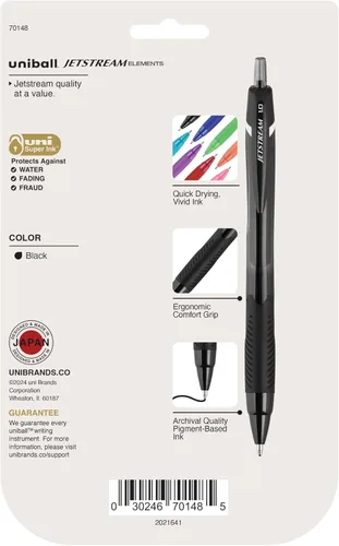 Miniatura 7 de Uniball Jetstream Elements - Bolígrafos de punta media (0.039 pulgadas), tinta negra, paquete de 5 Negro