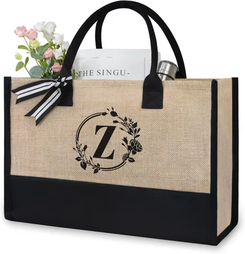 Miniatura 255 de TOPDesign - Bolso de playa de lona con inicial personalizada, bolsa de regalo con monograma, para mujer