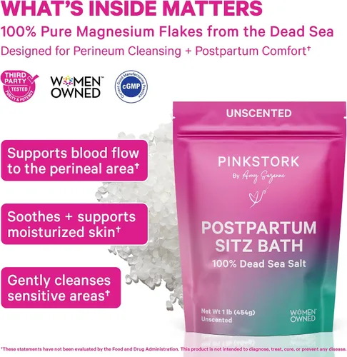 Miniatura 2 de Pink Stork Sal del mar muerto para el cuidado y limpieza perineal, recuperación posparto, artículos esenciales para el parto y el parto, propiedad