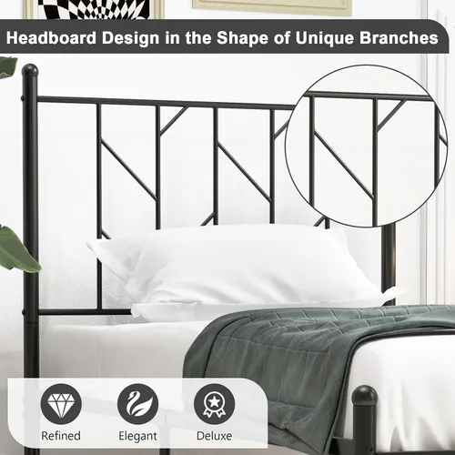 Miniatura 4 de Giantex Base de cama de metal negro individual con cabecera de estilo victoriano, marco de cama de plataforma de 12.5 pulgadas con soporte de 14