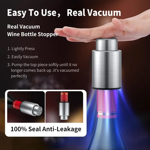 Miniatura 4 de Tapones para botellas de vino, tapón de vino al vacío 2 en 1, ahorradores de vino de acero inoxidable, conservador de vino reutilizable, tapones
