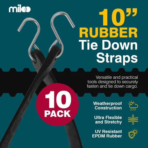 Miniatura 2 de Miloo Cuerdas elásticas de goma con ganchos, lona resistente y correas de carga, fabricadas en Estados Unidos, paquete de 10 unidades de 10 pulgadas