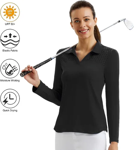 Miniatura 3 de JACK SMITH Women Polo Shirts Long Sleeve UPF 50+ Quick Dry Workout Tops for Running Hiking Exercise