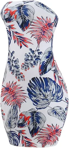 Miniatura 5 de Vestido sexy de verano tropical para mujer, sin tirantes, floral, tubo a media mitad, bodycon para fiesta, club