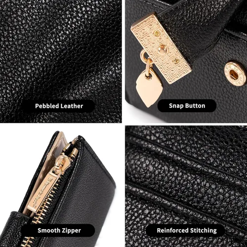 Miniatura 4 de Billetera pequeña para mujer, plegable, de piel suave, tarjetero con ventana de identificación, con cremallera, bolsillo para monedas, carteras