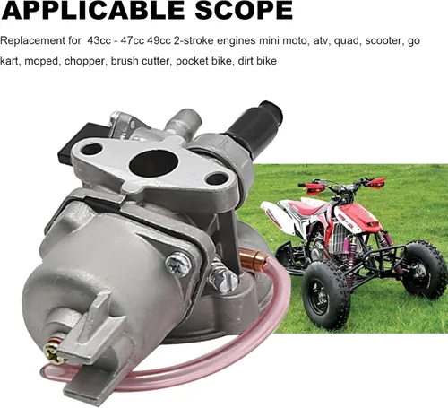 Miniatura 4 de laffoonparts - Carburador compatible con motor de 43 cc, 47 cc, 49 cc, 2 tiempos, mini, cuatrimoto, cuatrimoto, kart, ciclomotor, picador, cortador