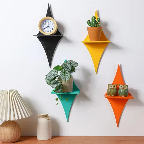 Miniatura 6 de Threehoney Mid-Century - Juego de 4 estantes flotantes coloridos de pared, estilo retro, Starburst, estantes montados en la pared, almacenamiento