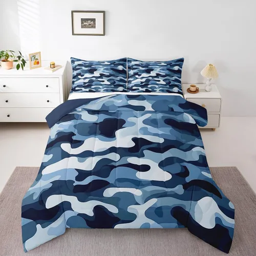 Miniatura 25 de Juego de edredón de camuflaje para niños, tamaño individual, para niños y niñas, juego de ropa de cama ligero con estampado de camuflaje militar