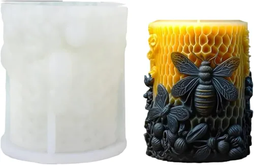 Miniatura 7 de Molde de silicona de cilindro panal 3D con flores y rosas - Molde de peonía y vela para resina, arcilla y fabricación de jabón - Suministros