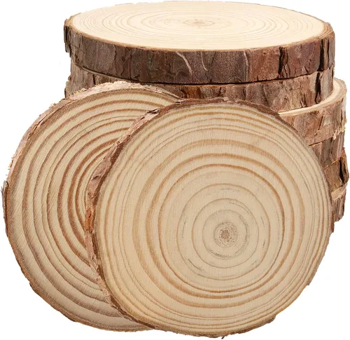 Miniatura 9 de JOIKIT 5 piezas de rebanadas de madera sin terminar de 8 a 9 pulgadas, rebanadas de madera rústica redonda natural para centros de mesa, círculos